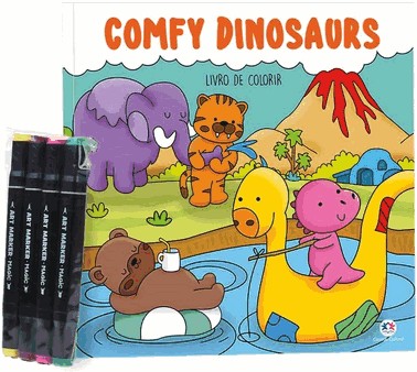 Comfy Dinosaurs - Livro De Colorir Com 4 Canetinhas