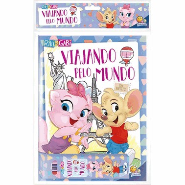 Riki & Gabi - Viajando Pelo Mundo - Kit Livro  Lapis De Cor