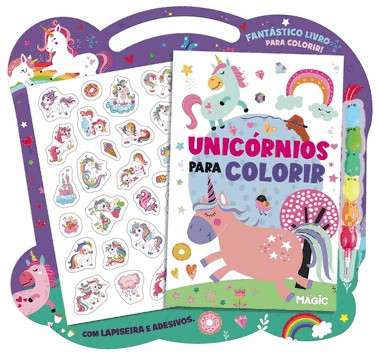 Unicornios - Lapiseira, Giz De Cera E Adesivos